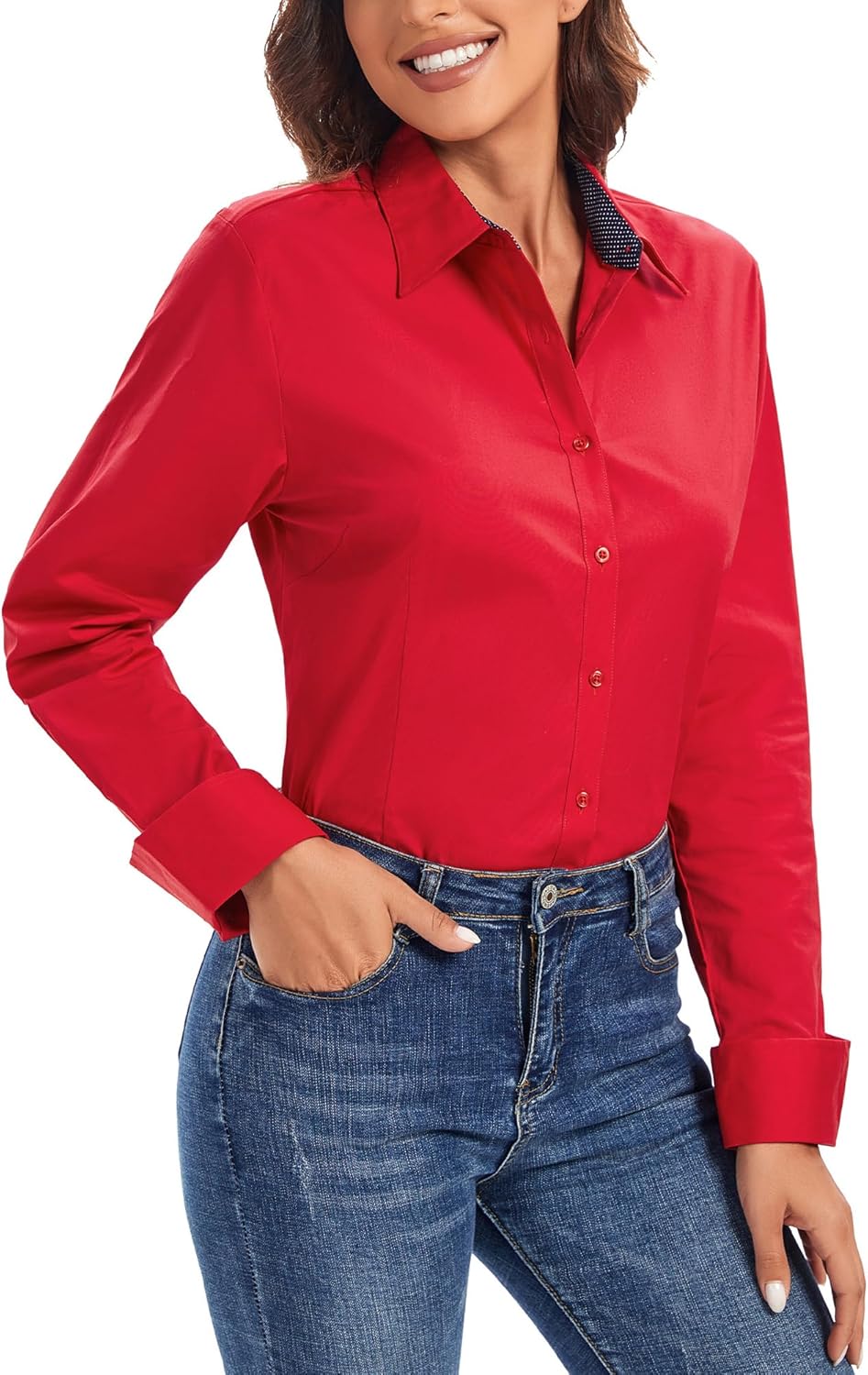 Esabel.C Womens Button Down Shirts Long Sleeve Regular Fit Stretch Work Blouse - Image 5