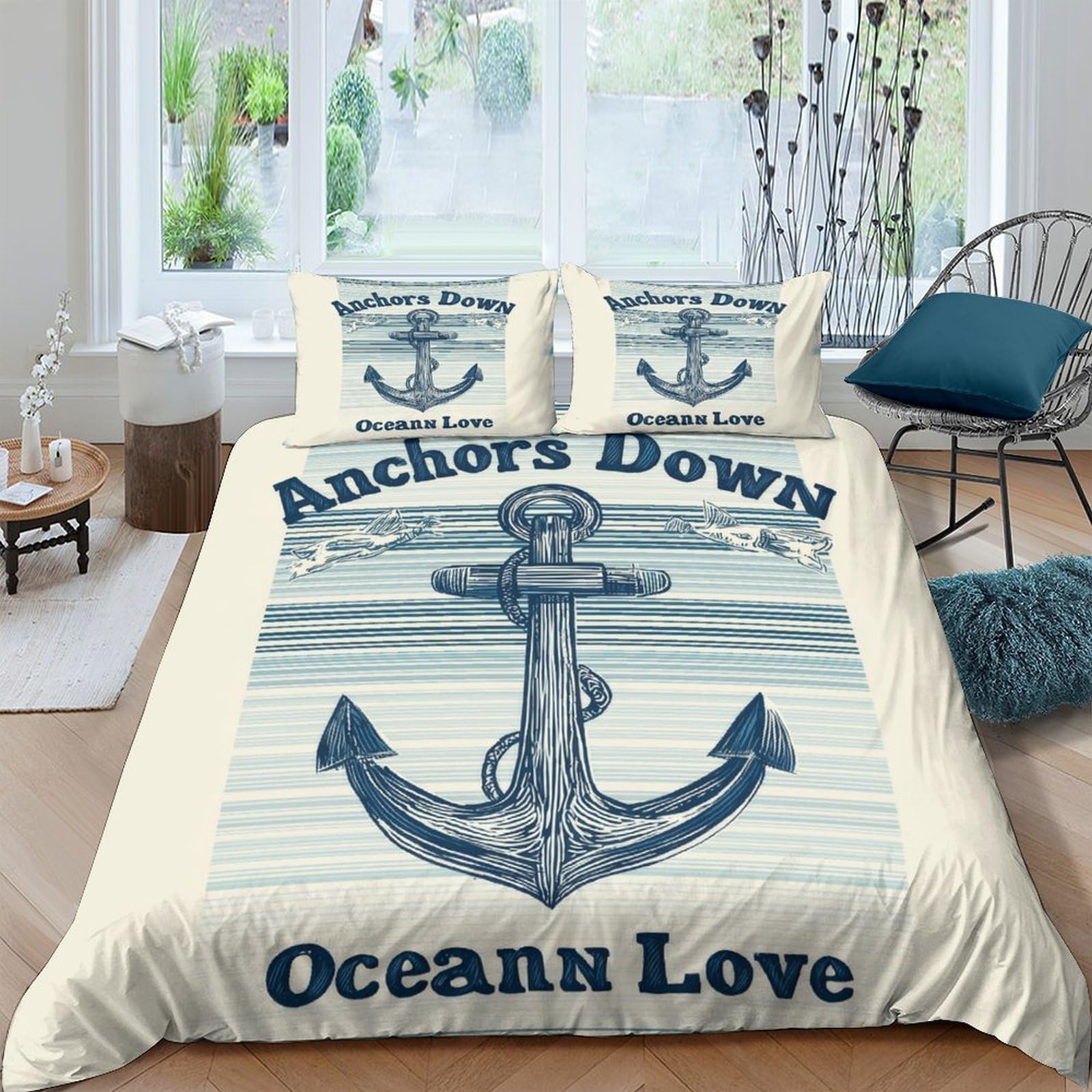 Ctjqhvkz Style-7 3D Printed Nautical Anchor Fitted Sheet Microfiber Soft Blue Ocean Love Mattress Cover For Bedroom Guest Room Decor Single（135X200cm）