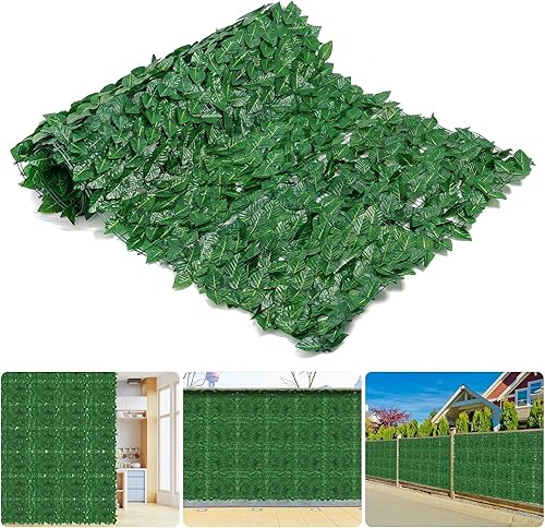Miniatura 2 de GOTGELIF Valla decorativa artificial, valla de privacidad de hoja perenne para jardín, valla de plástico de PVC verde oscuro fácil de instalar, 39.7