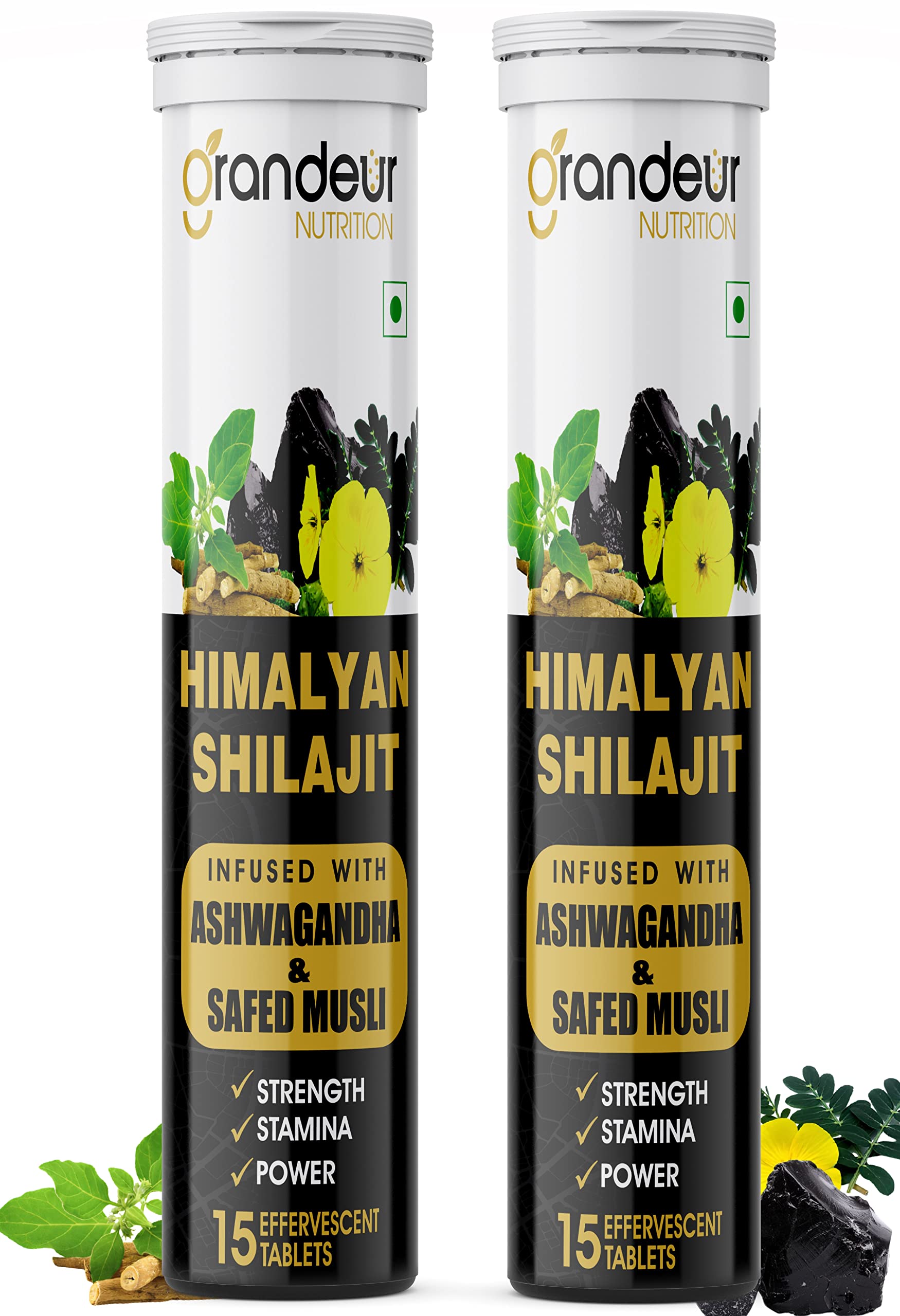 Grandeur PACK OF 2 Shilajit Ashwagandha Extract Effervescent Tablets For Men For Vitality, Strength, Stamina, Performance With Gokshura, Saffron and Safed Musli | 30 TABS | 100% NATURAL | PREMIUM VITALITY | (B09QG6Q97V) Amazon Price History, Amazon Price Tracker