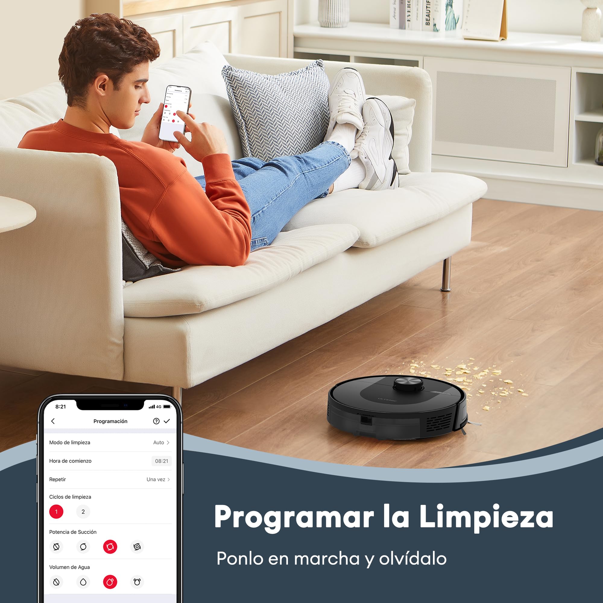 Ultenic Robot Aspirador 6000PA con Fregado, LIDAR, 150Min Autonomía, App y Voz para Suelos Duros y Alfombras - Ideal para Hogares con Mascotas