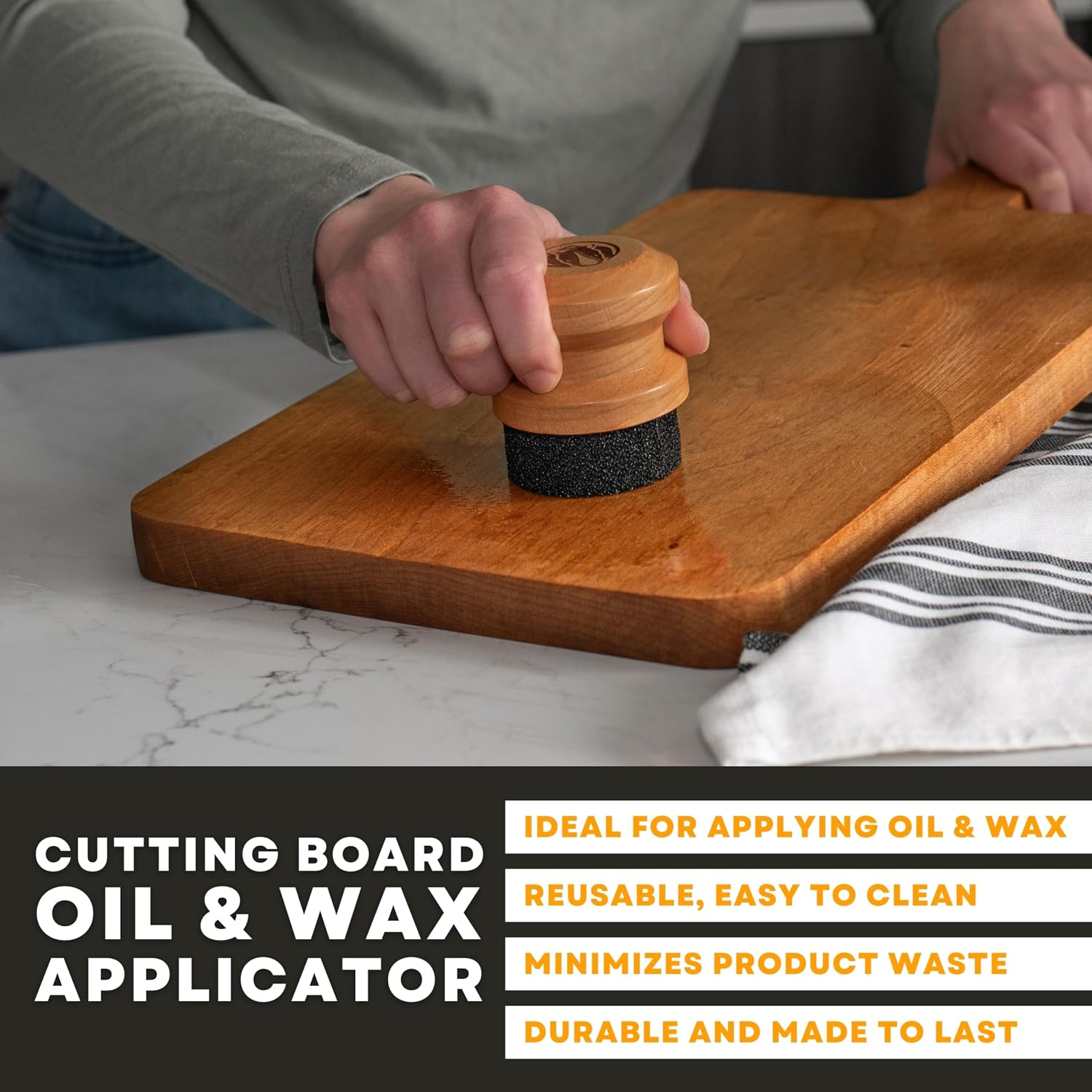 Rhino Wax Cutting Board Oil and Wax Applicator - Food Grade Mineral Oil and Coconut Oil Applicator - No Mess, Less Waste, Easy Application - for Butcher Blocks, Bamboo Cutting Boards, Wood Utensils