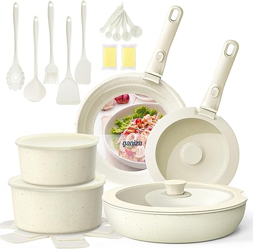 Ganiza Juego de 27 utensilios de cocina antiadherentes, juego de ollas y sartenes antiadherentes, mango desmontable antiadherente, juegos de