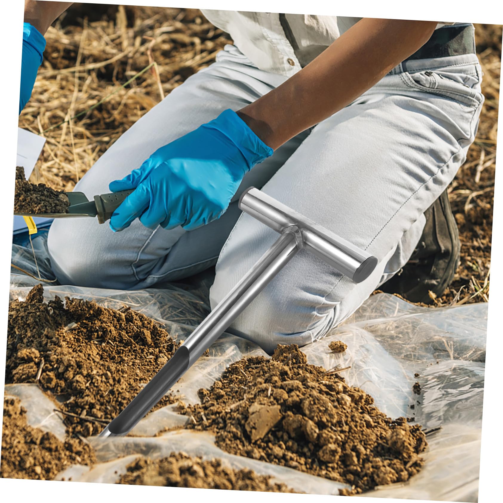 GALPADA Bodenprobennehmer aus Edelstahl mit T-Griff Metallenes Bodenprobenahmewerkzeug für Garten Praktisches und Zeitsparendes Probenahme Satz