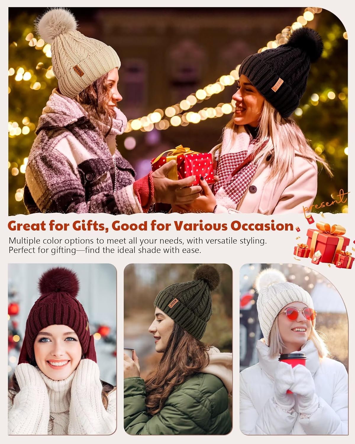 MSDC Satin Lined Beanie for Women with Pom Pom, Warm Womens Winter Hats with Silk Lined, Fashionable Knit Beanie Skull Cap - Image 7