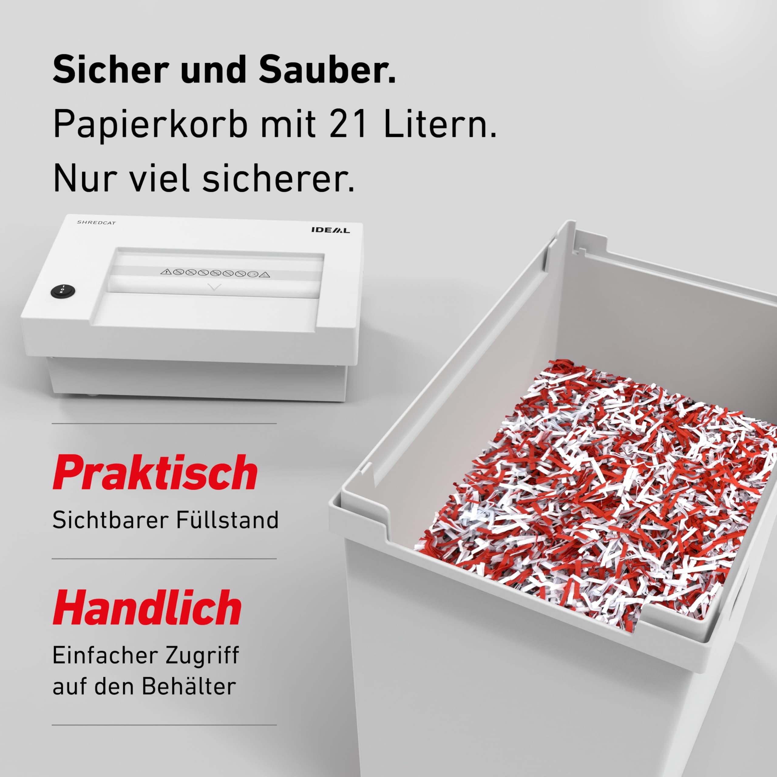 Aktenvernichter IDEAL Shredcat 8200 DataCare Edition inkl.Spezialöl & Datenschutz-E-Book,14 Blatt, Partikelschnitt 4x40mm, P-4 leise & zuverlässig, perfekt für sicheres schreddern im Büro/Homeoffice