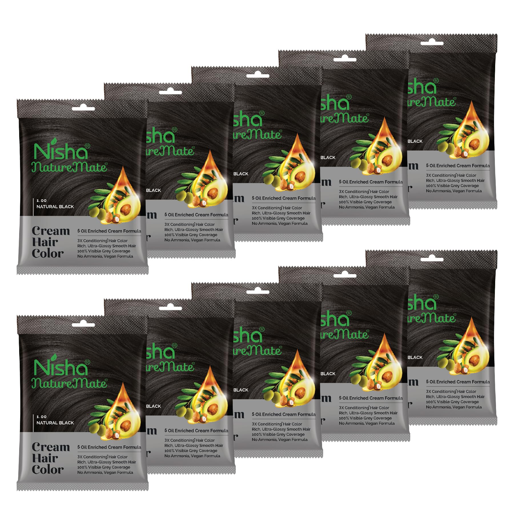 Nisha Naturemate Creme Hair Colour Pack of 10 Natural Black Hair Dye for Women and Men 30ml Each Full Grey Coverage Long Lasting Herbal Hair Color Ammonia Free Smooth Shine Formula-image-17