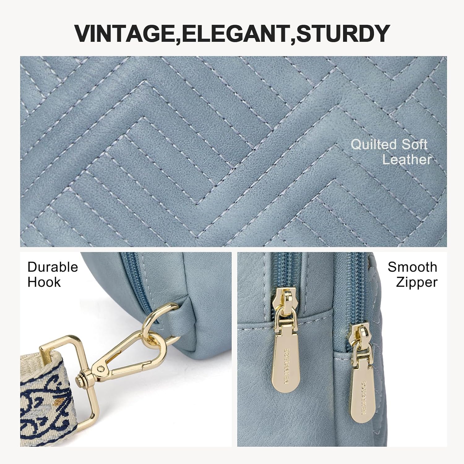 BOSTANTEN Sling Bag Quilted Crossbody Bags for Women Cross Body Purse Leather Fanny Pack with Adjustable Guitar Strap - Image 7