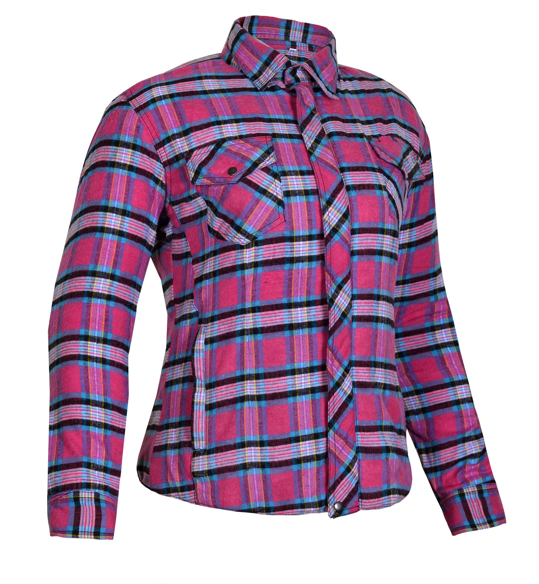 Great Bikers Gear Women's Pink - Motorcycle Flannel Checkered Motorbike Shirt Reinforced With Protective Aramid Lining Fabric With Free Ce Protectors