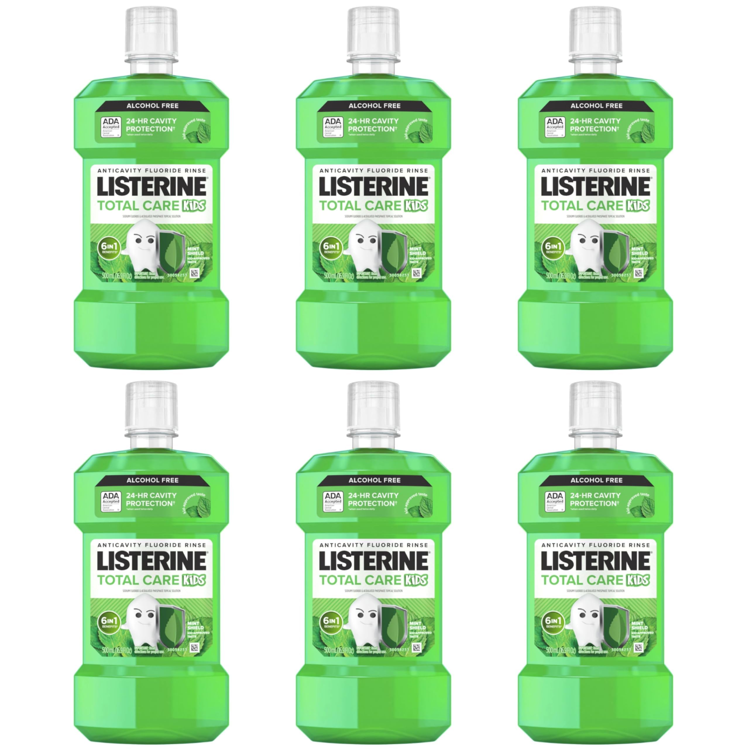 Smart Rinse Kids Alcohol-Free Anticavity Sodium Fluoride Mouthwash, ADA Accepted Oral Rinse for Dental Cavity Protection, Mint Shield Flavor for Children's Oral Care, 500 mL (Pack of 6)