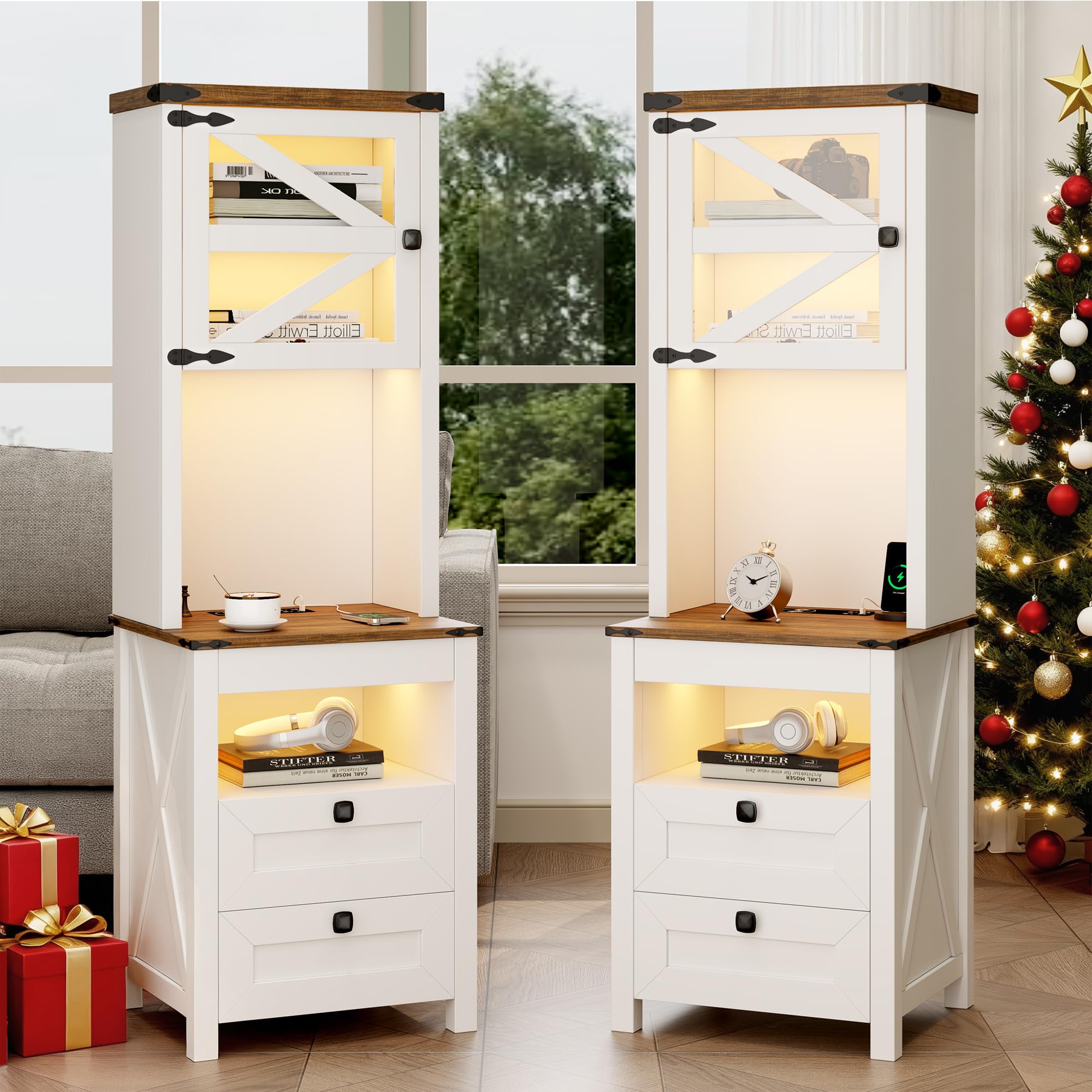 Amazon.com: Tall Night Stand Set of 2 with Charging Station