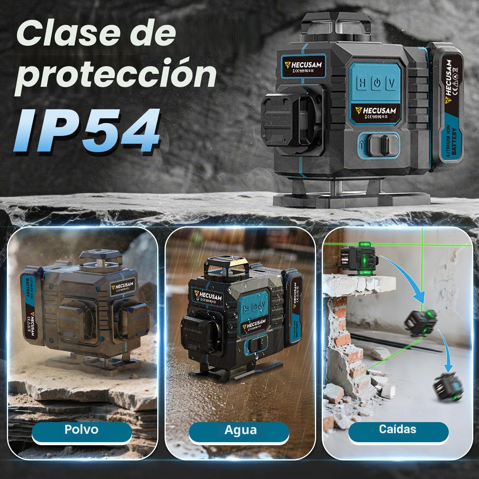 Nivel Laser Con Tripode, Nivel Laser Autonivelante 4 X 360 Grados, Laser Verde Sin Interrupciones Con Giratorio Ventana 360, BateríA 2×4800 mAh, Grado IP54 Para Construcción, Baldosas