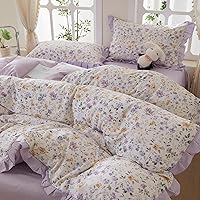 Vista 137 de 3 piezas de juego de funda de edredón tamaño individual XL, funda de edredón blanca con estampado floral azul, ropa de cama coquette de algodón