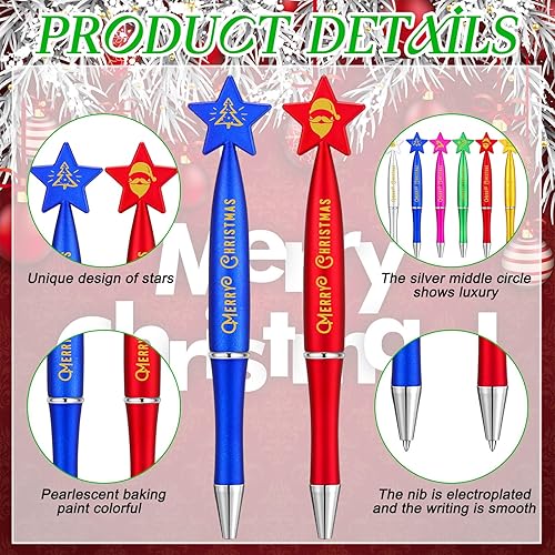 Miniatura 3 de Sherr 72 bolígrafos de Navidad a granel, bolígrafos de Navidad a granel en forma de estrella de Navidad de 0.039 in, bolígrafos de tinta negra para