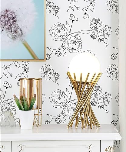 Miniatura 3 de Safiyya Papel tapiz autoadhesivo para despegar y pegar, papel de contacto en blanco y negro, diseño floral, autoadhesivo, extraíble, para paredes,