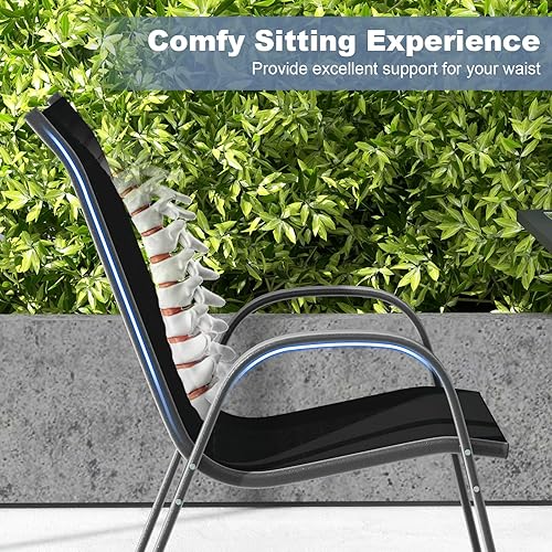 Miniatura 7 de S AFSTAR Juego de 4 sillas para exteriores, sillas de patio apilables con reposabrazos y tela de asiento transpirable, juego de sillas de comedor