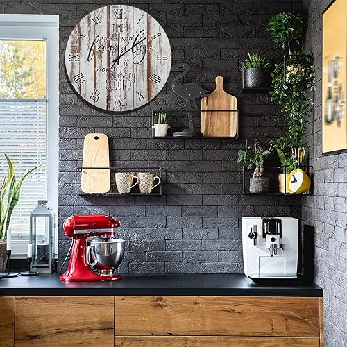 Miniatura 73 de UFunhome Reloj de pared de madera con cita familiar, el tiempo que pasa con la familia vale la pena cada segundo, reloj colgante redondo, funciona