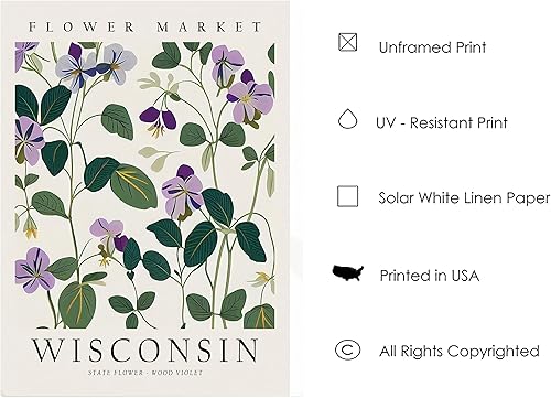 Vista 43 de Impresión artística del árbol del estado de Wisconsin, póster de Wisconsin para decoración de pared, póster de viaje de mapa del estado de Wisconsin