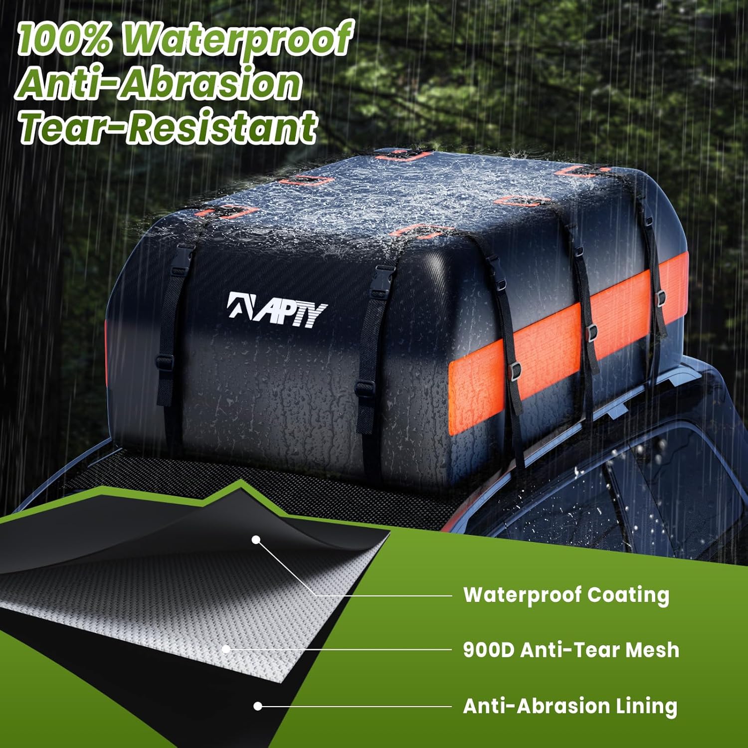 21 Cubic Feet Car Rooftop Cargo Bag Carrier, Soft Roof Top Luggage Bag for All Vechicles with/Without Rack - with Waterproof Zip, Anti-Slip Mat, Luggage Lock, Storage Bag, Door Hooks