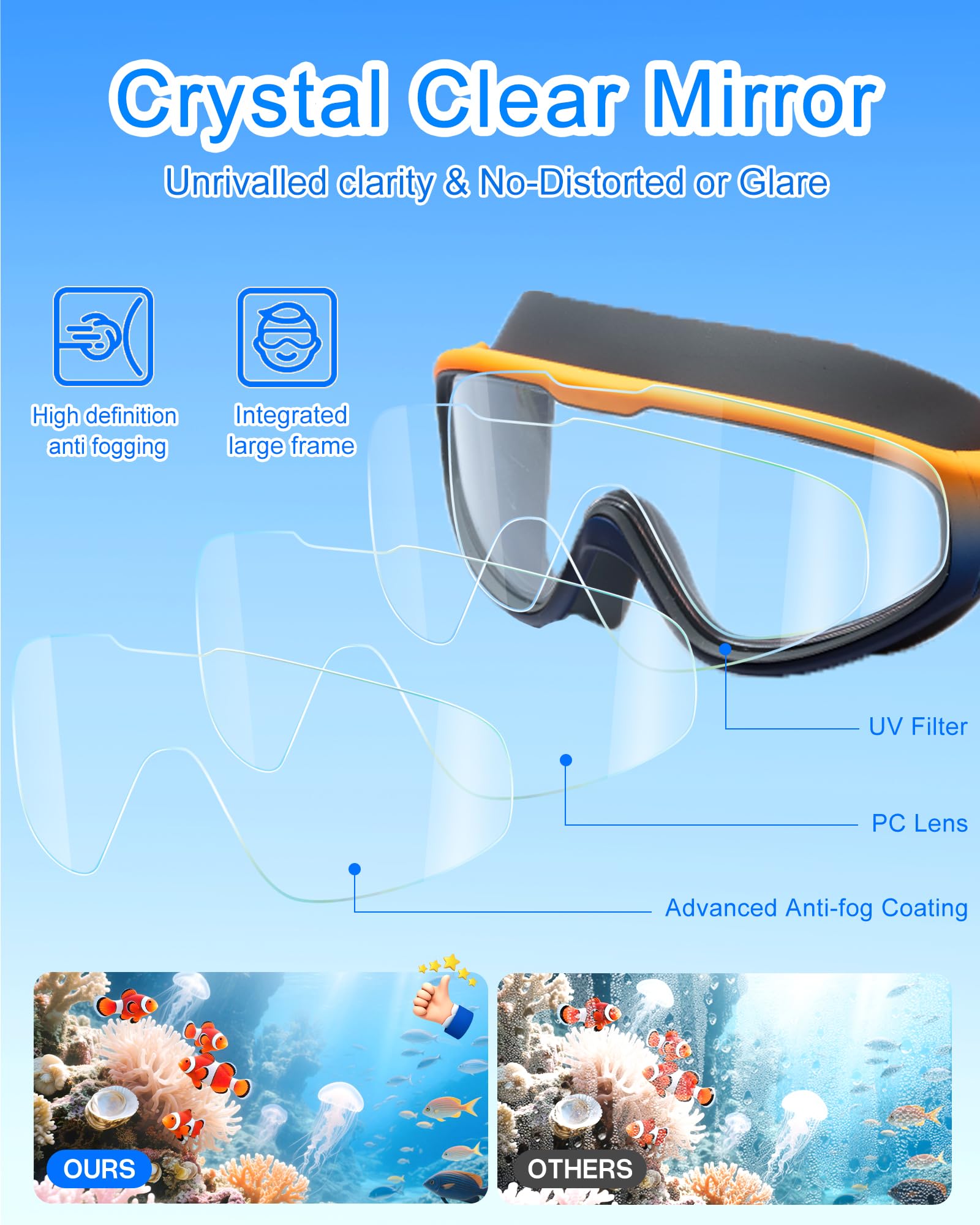 Lunettes de natation pour enfants de 6 à 12 ans, large vision, protection UV anti-buée, pas de fuite, pour garçons et filles