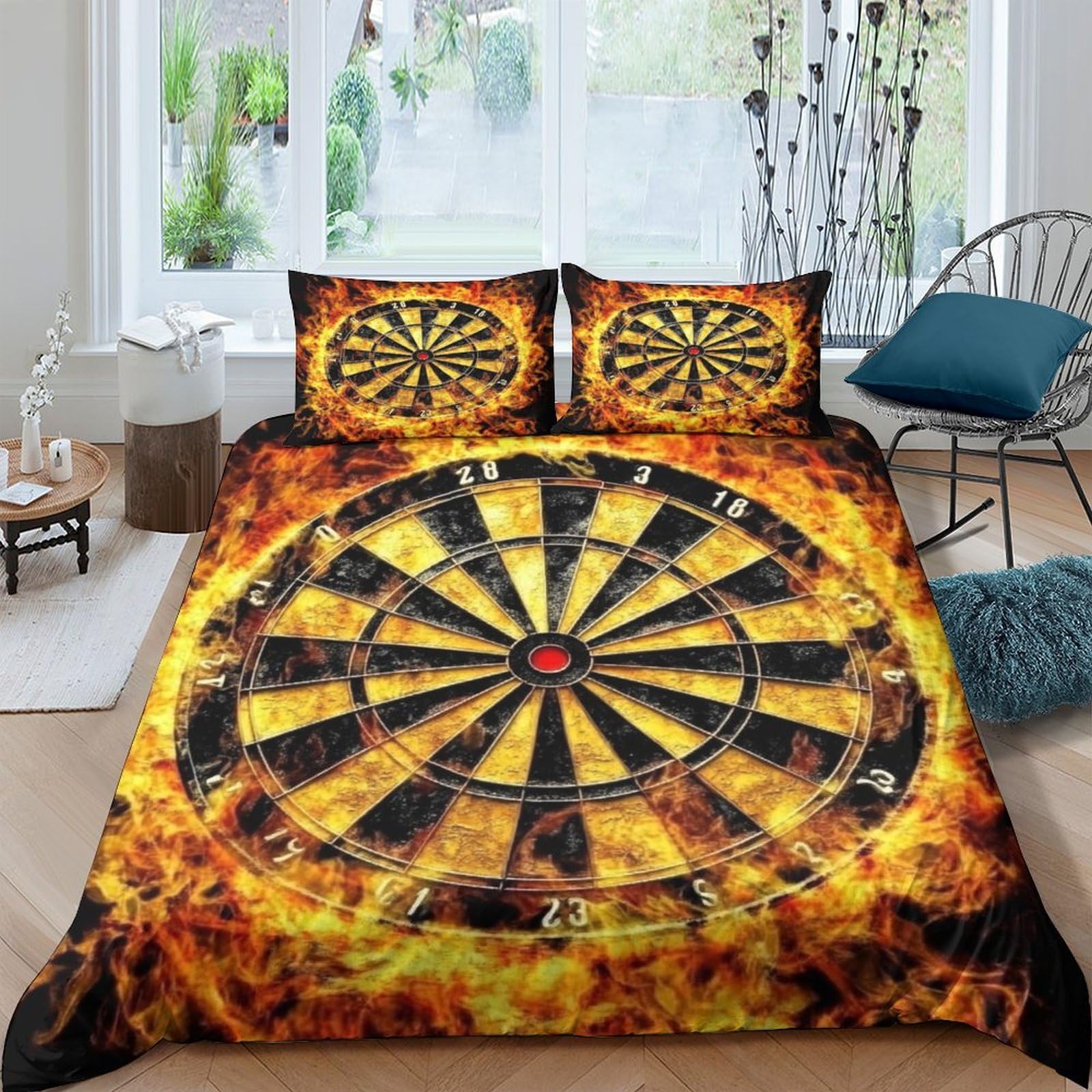 Ctjqhvkz Style-6 3D Printed Dartboard Fire Fitted Sheet Microfiber Soft Anti-Slip Bed Cover For Bedroom Guest Room Decor Single（135X200cm）