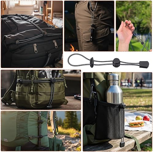 Miniatura 7 de 10 Pcs Backpack Hiking Stick Holders, Adjustable & Reflective Elastic Rope Lanyard, Hiking Trekking Pole Backpack Bungee Straps for Trekking,