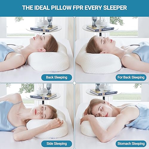 Miniatura 6 de Kingfun Almohada cervical de espuma viscoelástica, almohada ortopédica de cuello para dolor de cuello y hombros, almohada de contorno de diseño