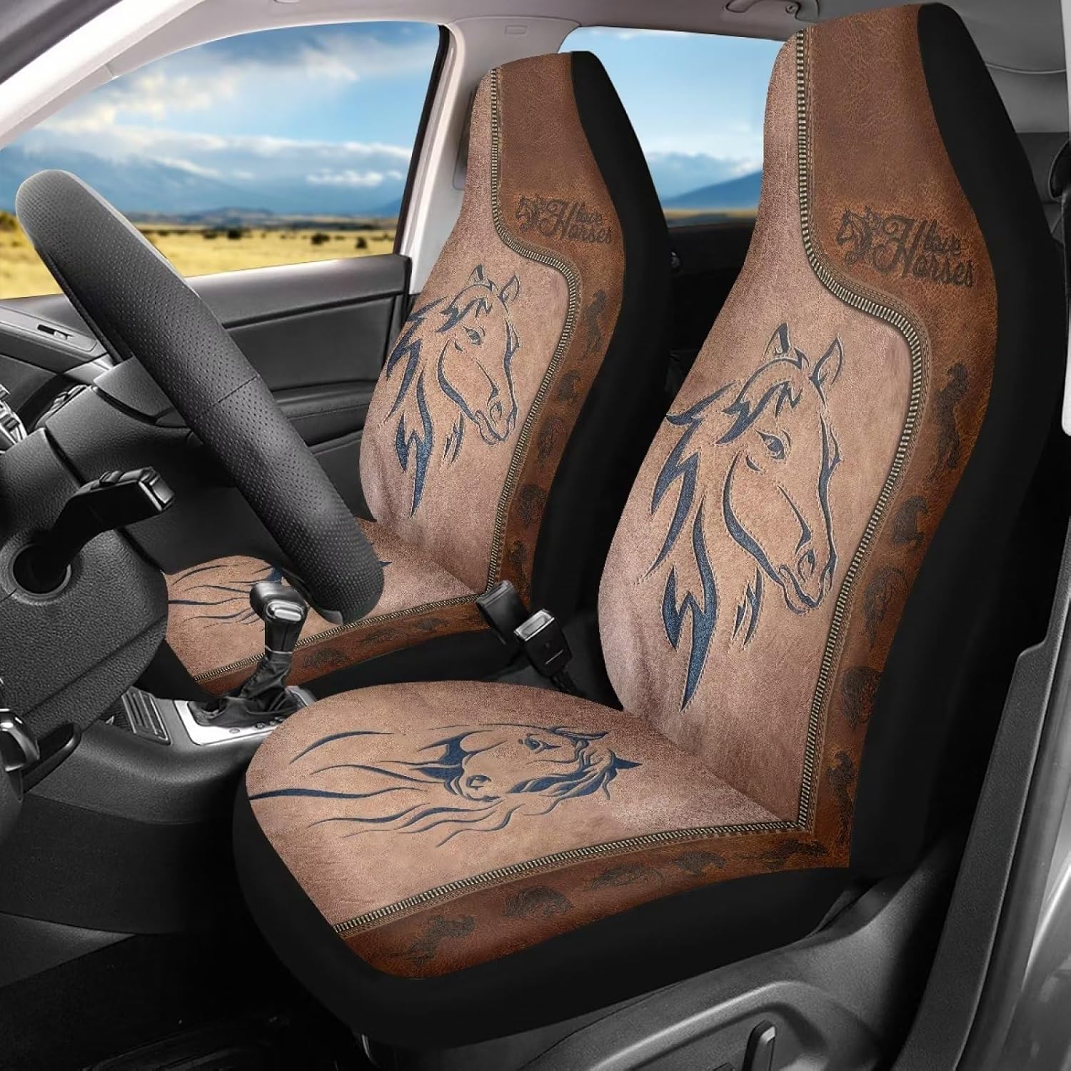 Talayituse Horse Leather Print Car Seat Cover for Front Seat Cushion Car Seat Protectors, 2 Pcs Auto Accessories Bucket Seat Covers with Fixed Hook
