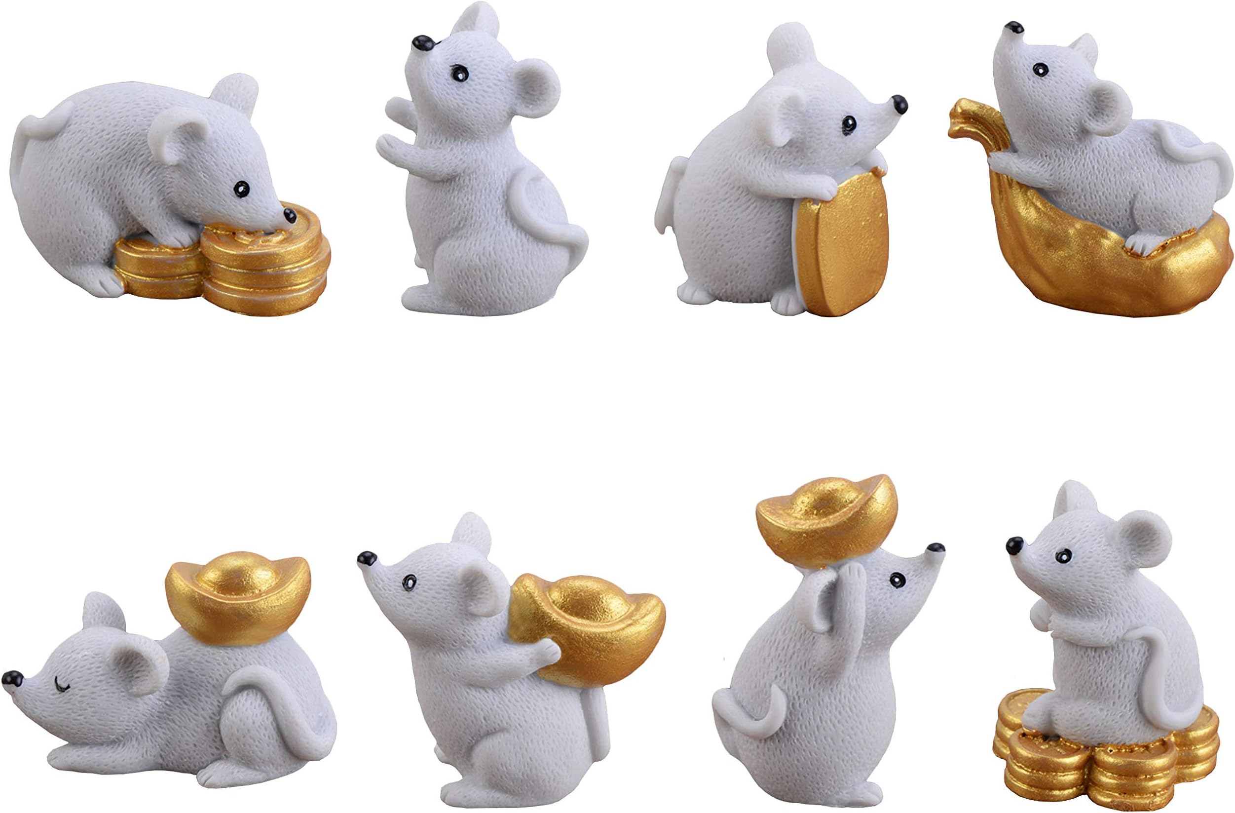 UTENEW 8 Miniature Rat Figures Office Table/Desk Decoration Figurines, Money Rats Aborable Animal Ornaments Fairy Garden Miniatures Cute Cake Toppers Resin Craft Project Micro Landscape Decor
