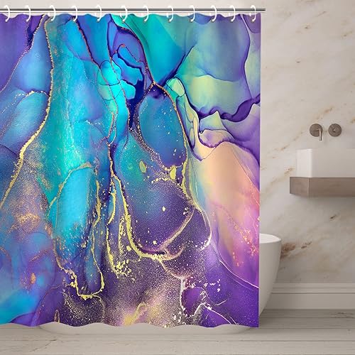 Miniatura 2 de RosieLily Juego de cortinas de ducha de mármol negro con 12 ganchos, decoración de baño, 72 pulgadas de ancho x 72 pulgadas de alto