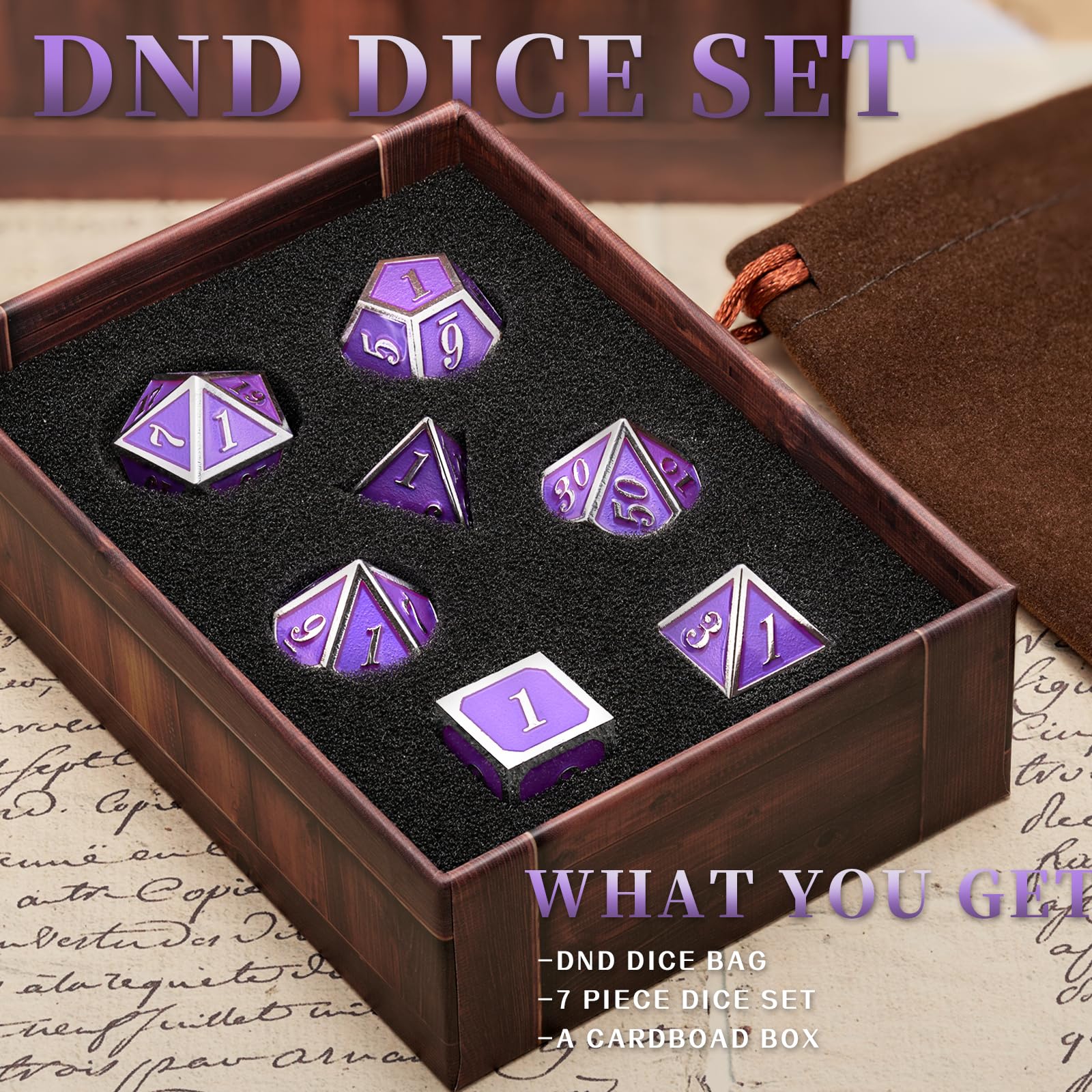HNCCESG 7-Piece Metal D&D Dice Set - Antique Bronze Polyhedral Dice (D20, D12, D10, D8, D6, D4) For RPG Gaming