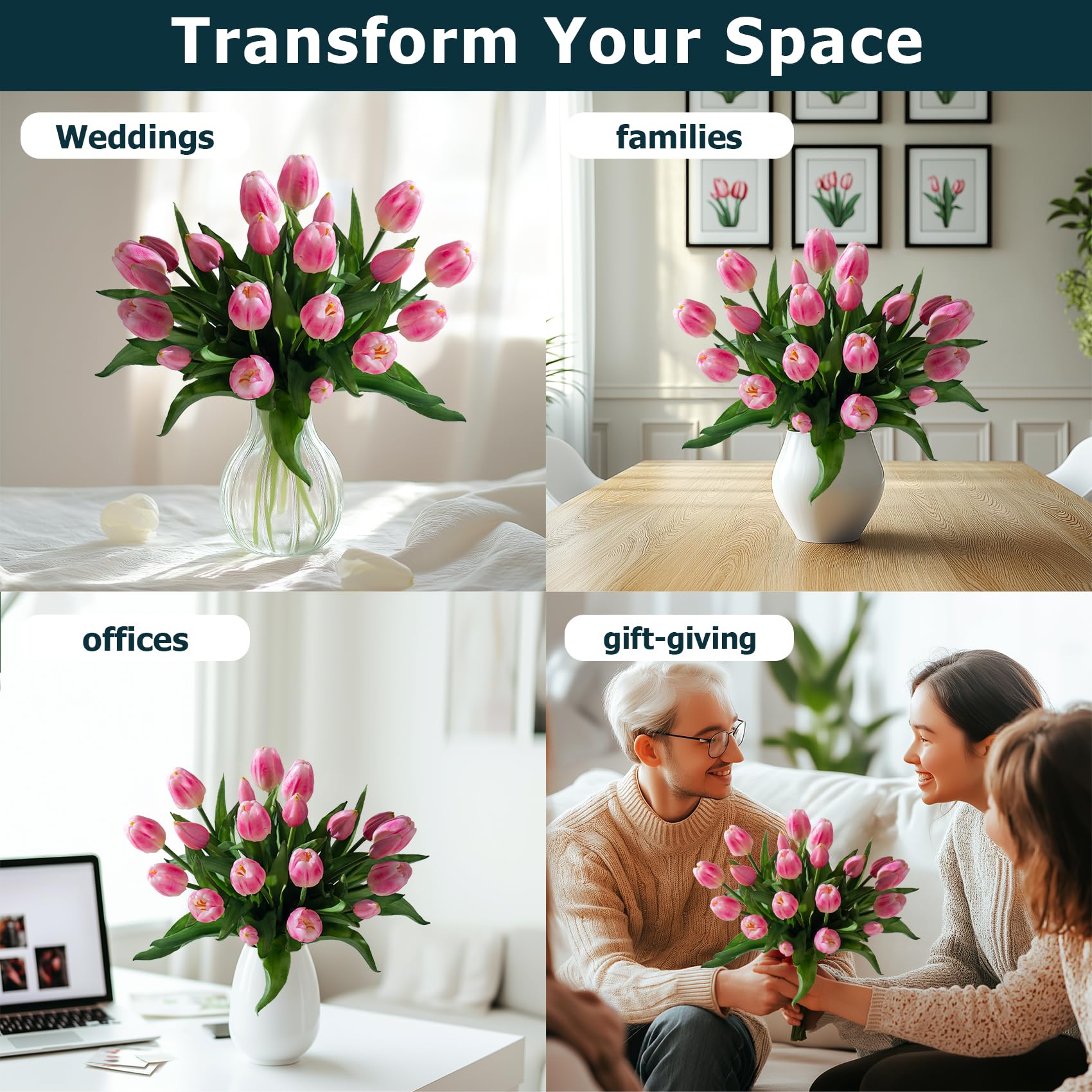 Bailikang Künstliche Tulpen, Kunsttulpen, Seidenblumen, Kunstblumen, Kunstblumen, Kunstblumen mit Geschenk-Box, weiche künstliche Tulpen, Blumensträuße, Arrangements für Party, Hochzeit, Zuhause, 20