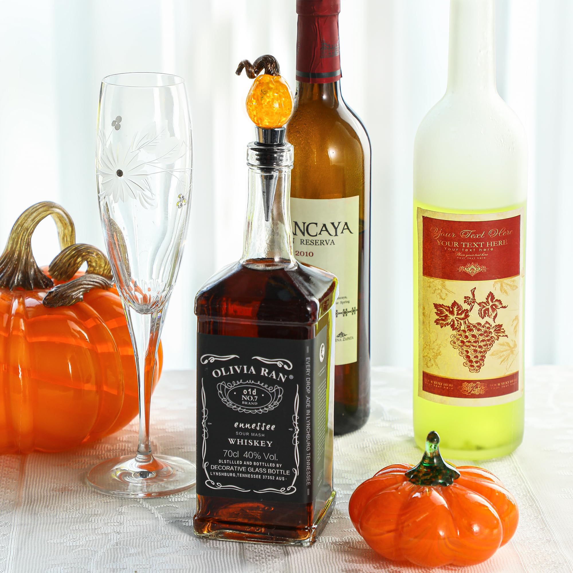 Tapones de vidrio soplado a mano de 4 pulgadas para botellas de vino, tapones reutilizables para botellas de vino, decoraciones de bebidas, Halloween, fiesta de Acción de Gracias, decoración artística 4