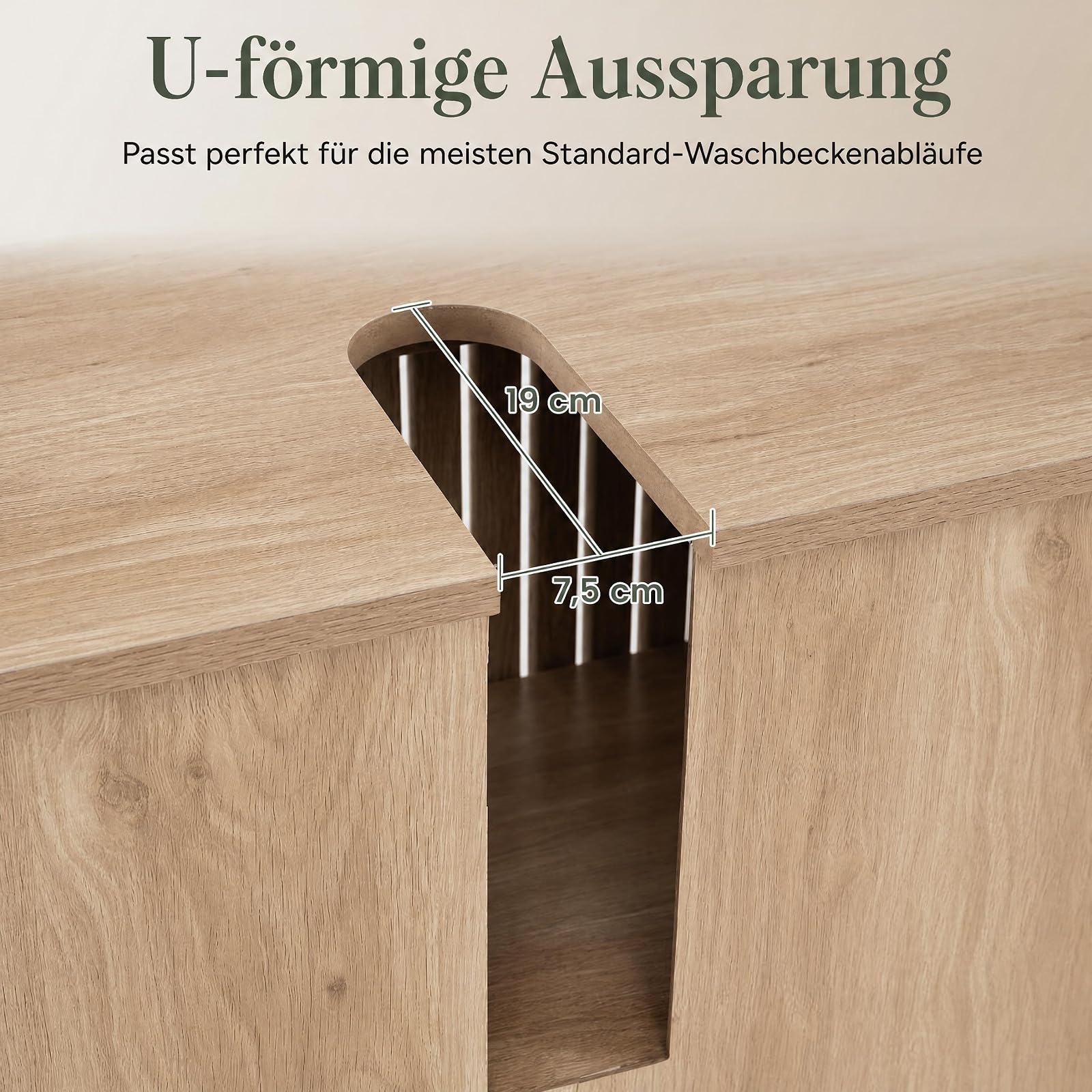COSTWAY Waschbeckenunterschrank, Badezimmerschrank mit 2 Lamellentüren