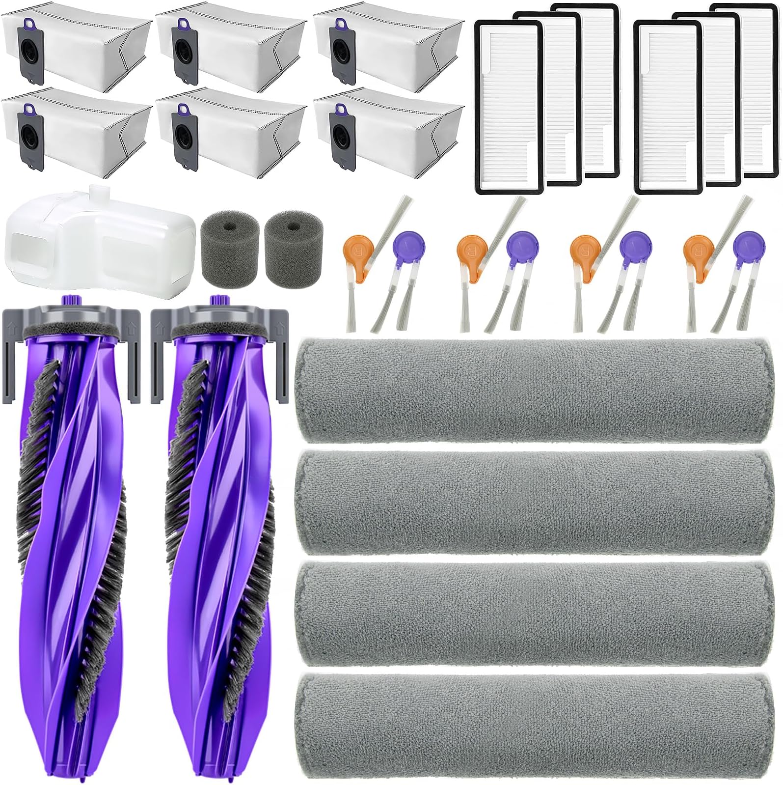 Replacement Accessories Compatible with Narwal Flow Robot Vacuum Cleaner (2 Main Brush, 4 Roller Mop Pads, 6 Dust Bags, 6 Hepa Filter, 8 Side Brushes, 2 Filter Cotton Pads, 1 Dustbin Liner)