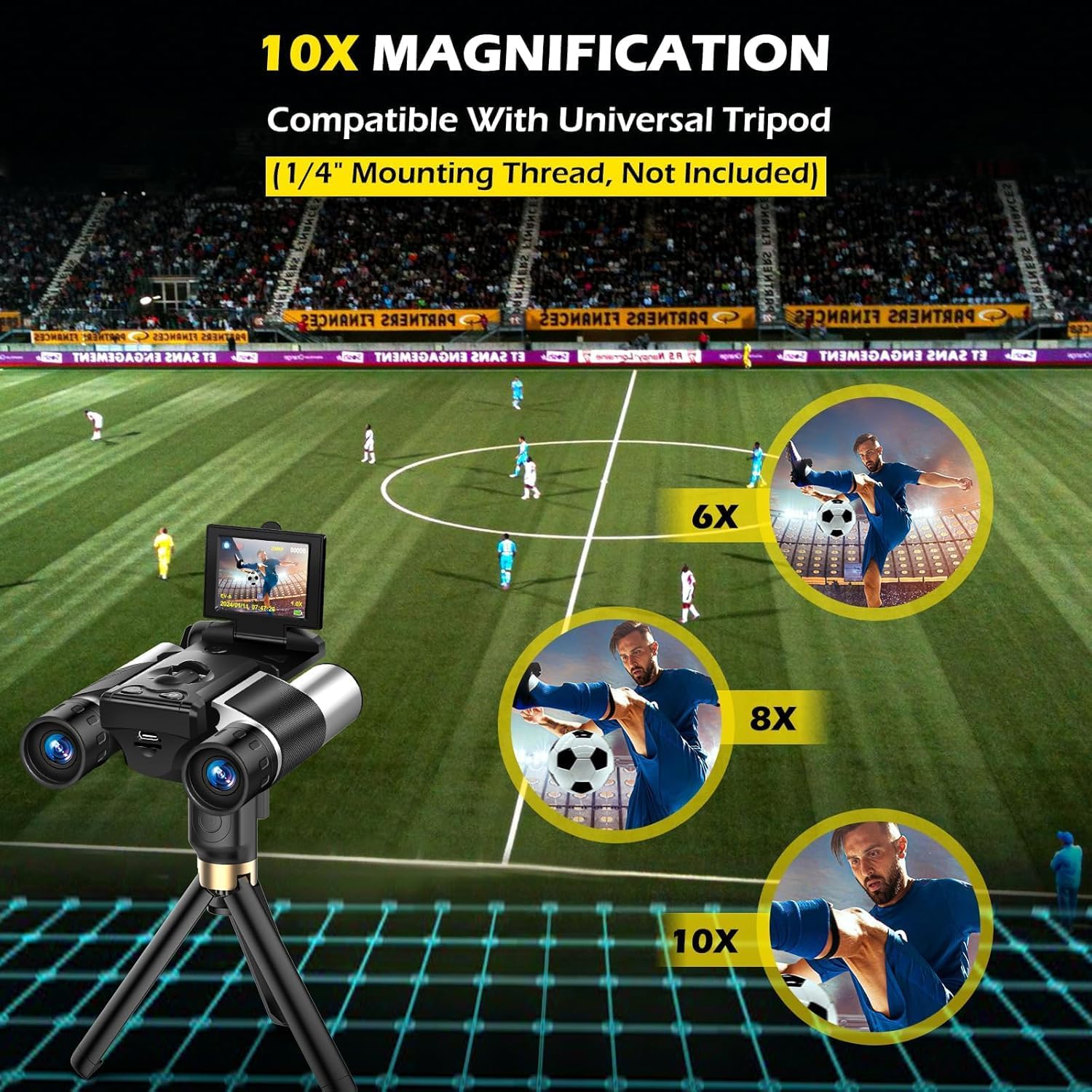 2" LCD HD Digital Binoculars with Camera 10x Optical Zoom 8X Digital Zoom, 32GB 40MP Camera 2.5K Videos Binoculars for Bird Watching, Concerts, Outdoor Adventures