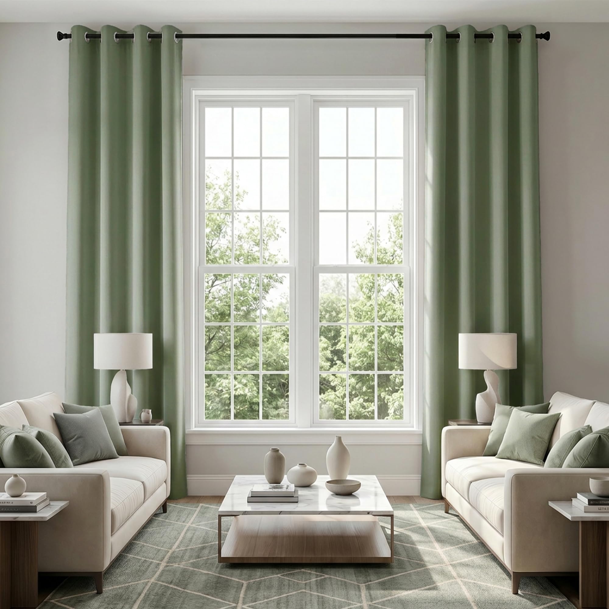KOUFALL Large Window Curtains for Living Room 2 Panels Grommet Thermal Blocking Light Blackout Very Extra Long Tall High Ceiling Sliding Glass Door Loft Sunroom,Full Length,Sage Green, 52x120