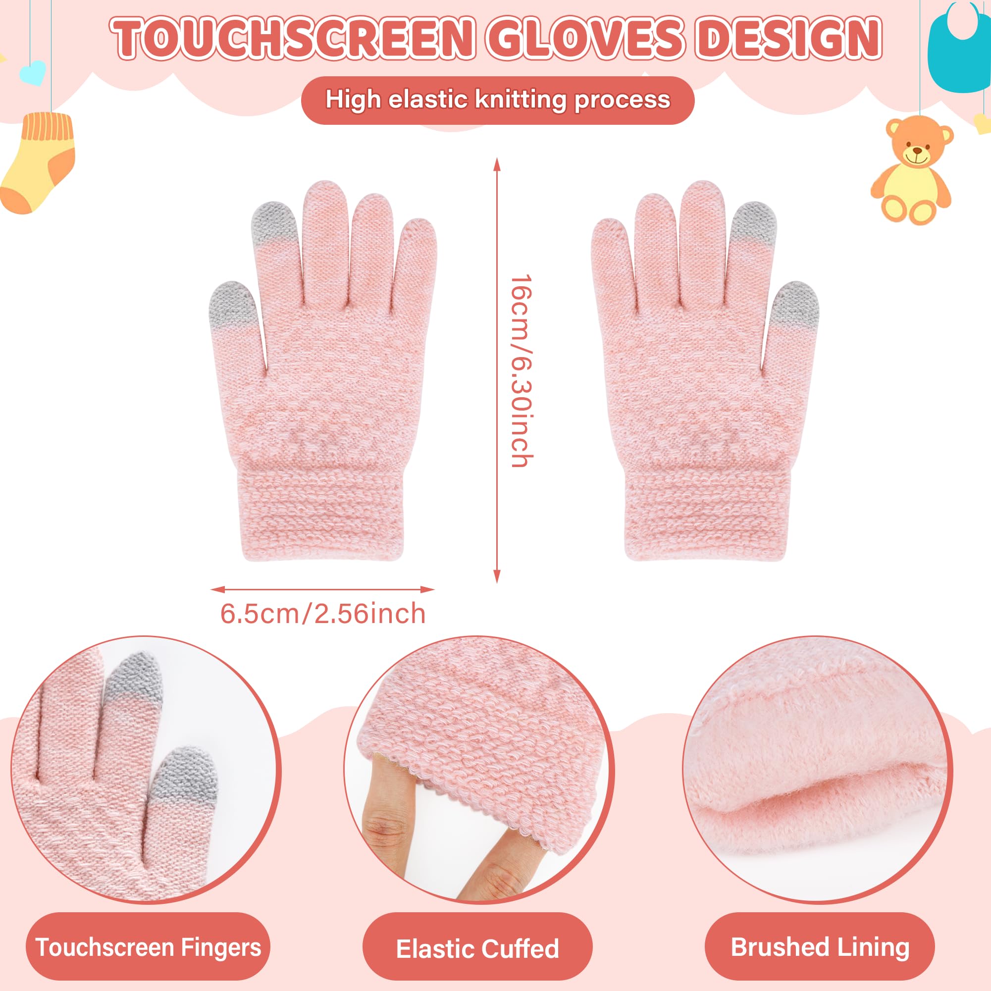 ZASFOU Bambini Cappello Invernale Sciarpa Guanti Touch Screen Set 2 3 4 5 6 7 Anni Berretto Cappelli in Maglia con Pompon Scaldacollo Guanto Regali per Ragazze Ragazzo