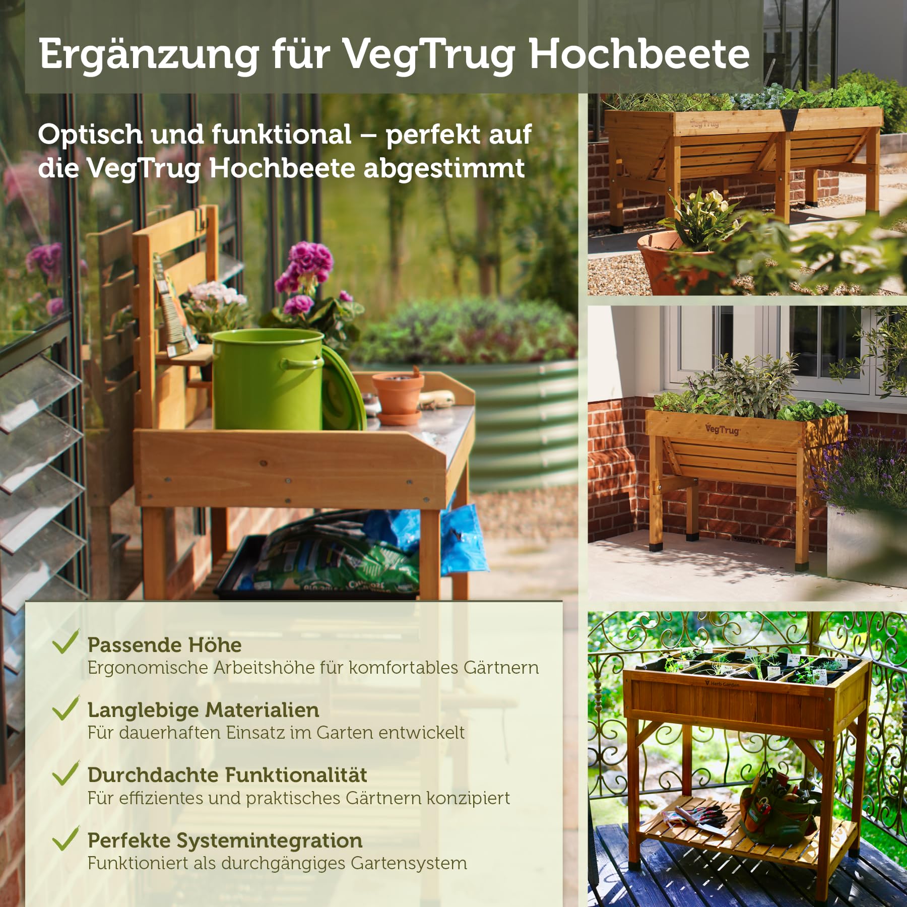 VegTrug® Mesa de Cultivo 100% Madera certificada FSC, 81 x 56 x 125 cm, Color Natural