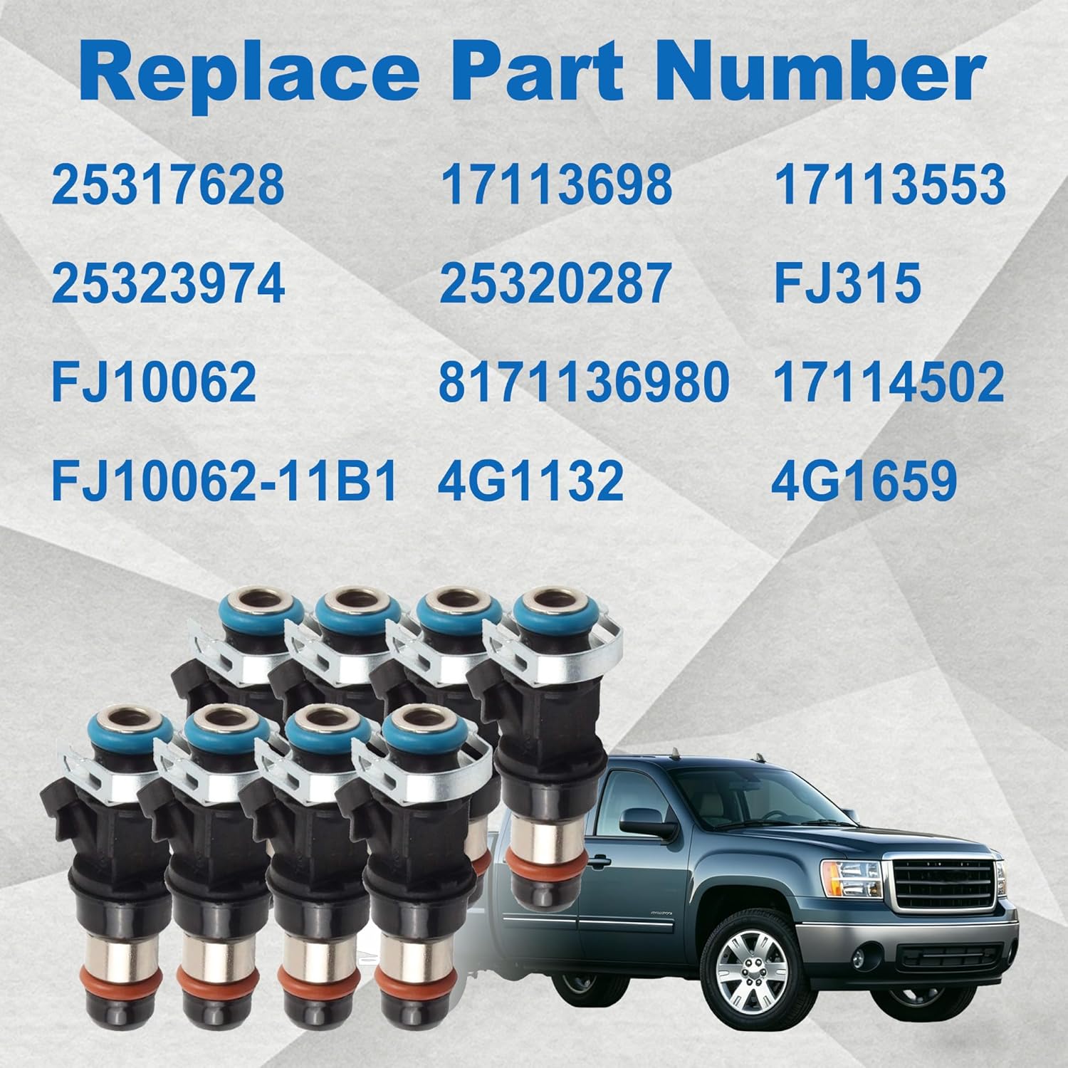 Fuel Injector 4 Holes 8Pcs - 4.8L 5.3L 6.0L Engine - fit for 2001-2007 Chevy Silverado Suburban Tahoe GMC Sierra Yukon Cadillac Escalade & More - Replace# 17113698, 17113553, 25317628,FJ315, FJ10062