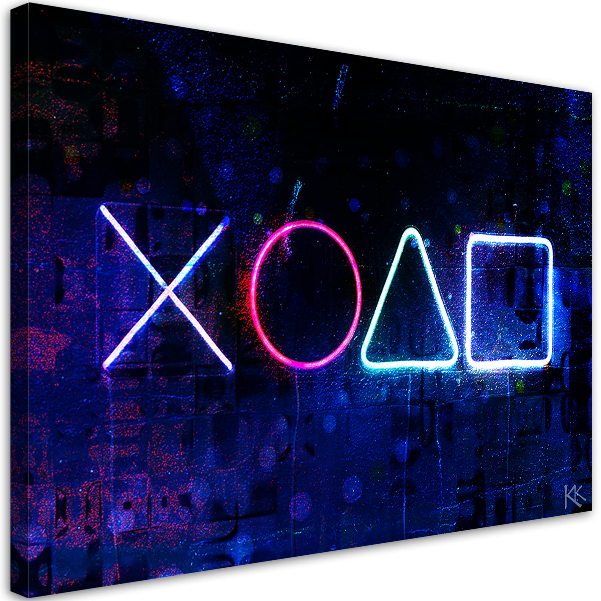 Feeby 1-teilig Leinwandbild XXL 115x75 cm Für den Spieler Spiele Gaming Wandbild Kunst Bilder Schlafzimmer Deko Wohnzimmer Symbole Spielkonsole Abstraktion Violett