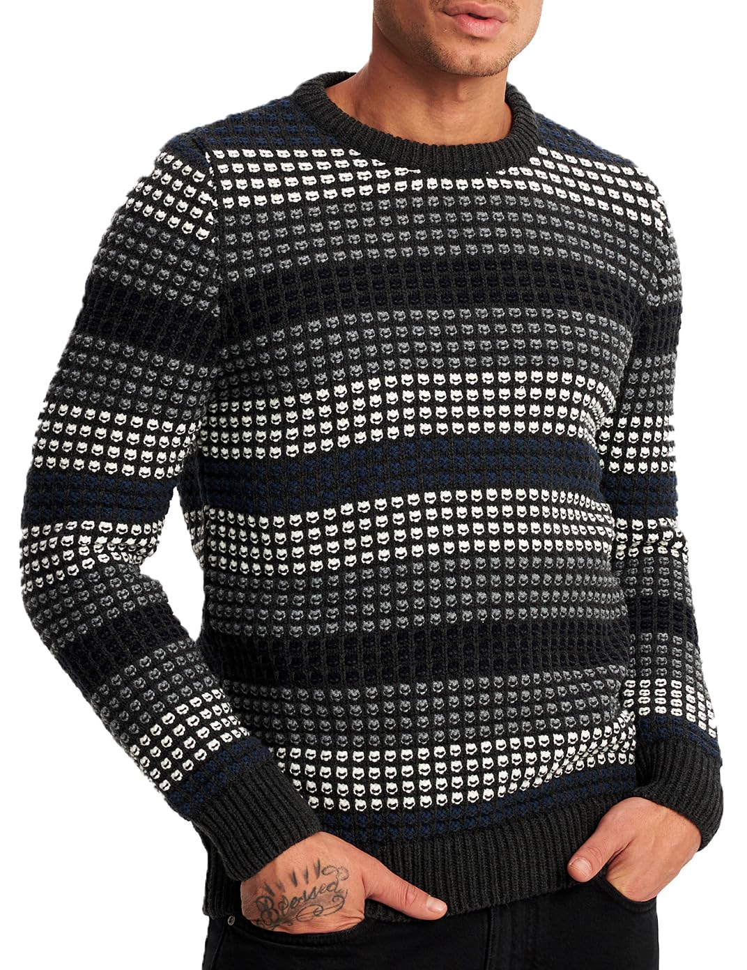 Leif Nelson men's knitted jumper with round collar, chunky knit jumper men's sweater for winter, round neck, slim fit, long sleeve, long sleeve, crew neck LN20760