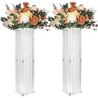 Nuptio Centerpieces for Weddings Acrylic Vases - 10 Pcs 15.7in Tall Crystal Flower Vase Flowers Stand for Party Tables Decorations - Elegant Bulk Weddings Decoration Table Geometric Centerpiece Stands