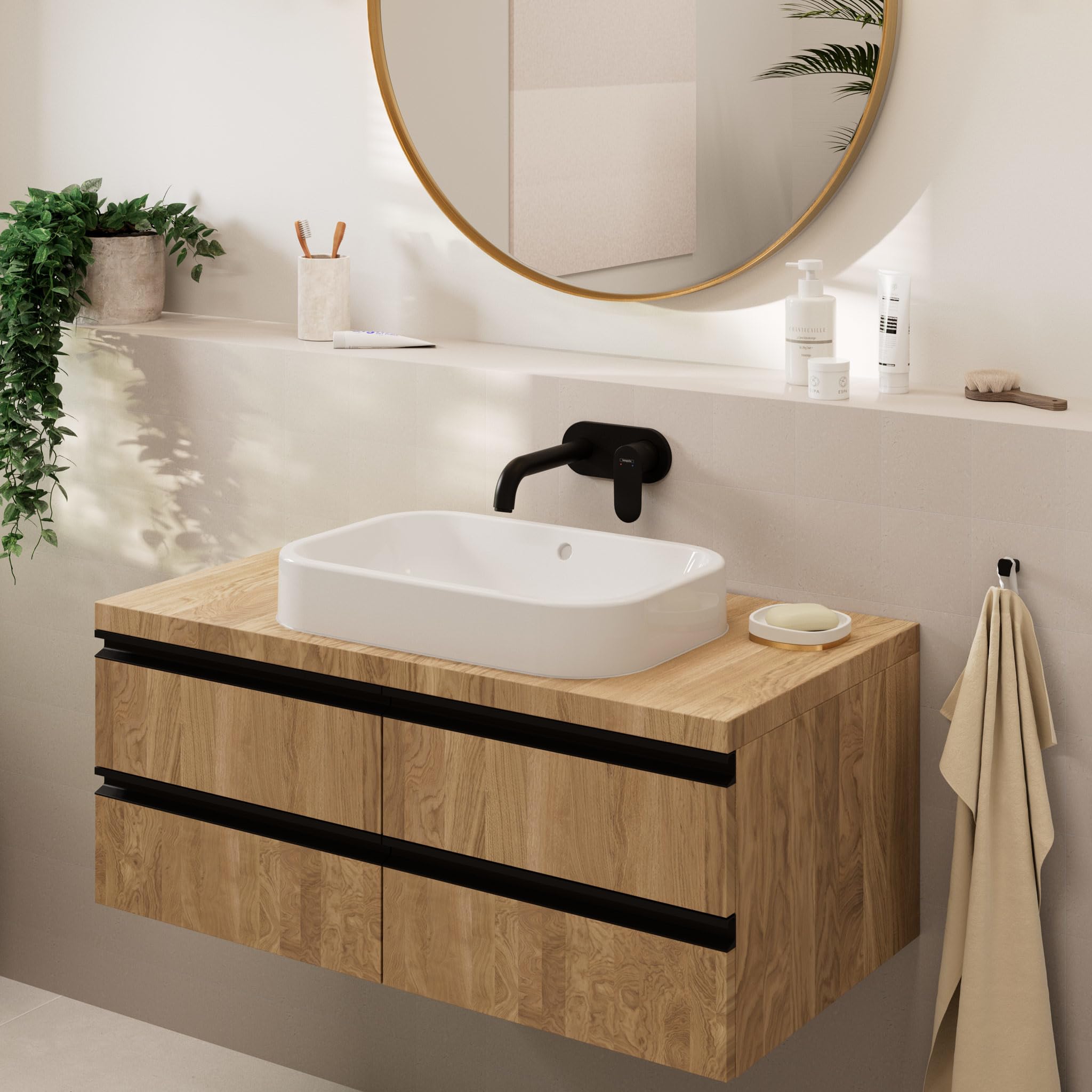 Hansgrohe Vernis Blend Jednouchwytowa bateria umywalkowa ścienna do montażu podtynkowego z wylewką 20,7 cm, czarny matowy, 71576670