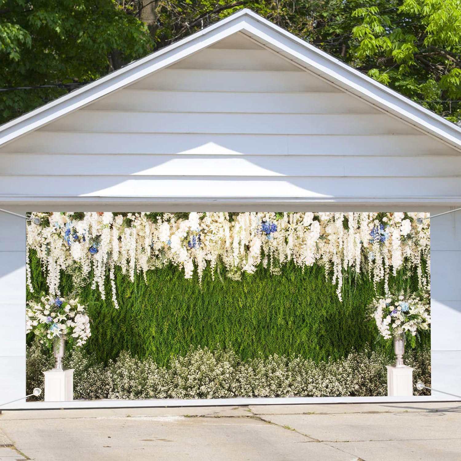 7X8ft Wedding Garage Door Background Decoration Green Leaves Rustic Floral Bride Shower Reception Ceremony Photography Green Leaves Backdrop Wedding