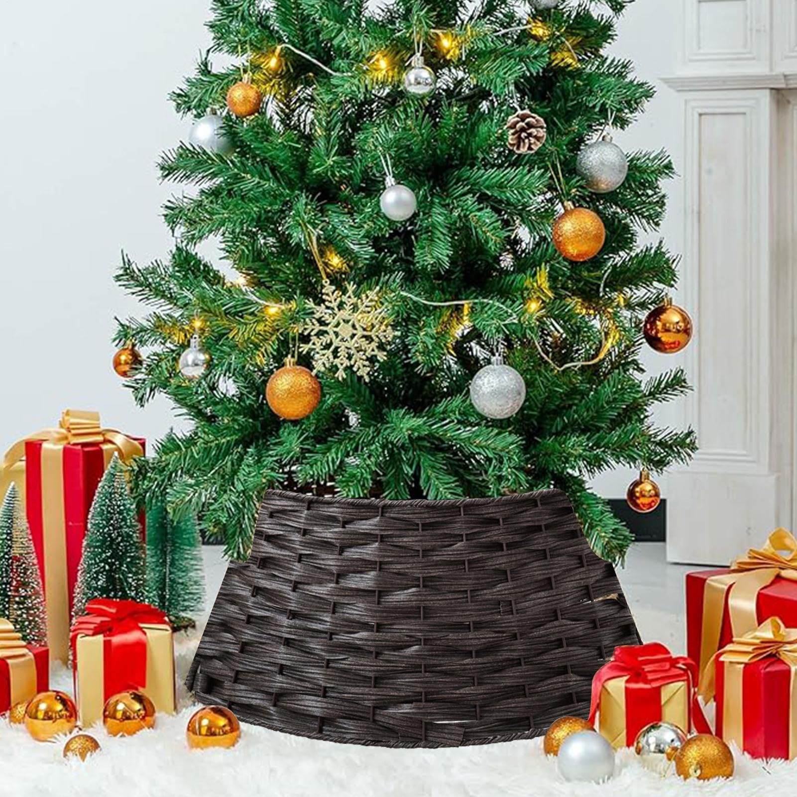 Collar para Árbol De Navidad Artificial Decoración De Rattán Y Mimbre