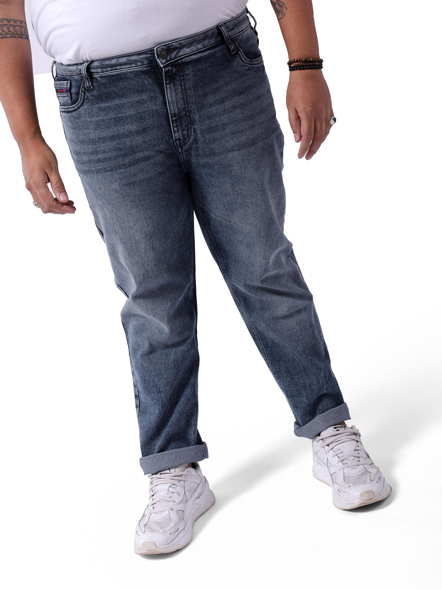 hardsoda by The Indian Garage Co Men Plus Size Slim Fit Solid Mid-Rise Stretchable Jeans-picture-33