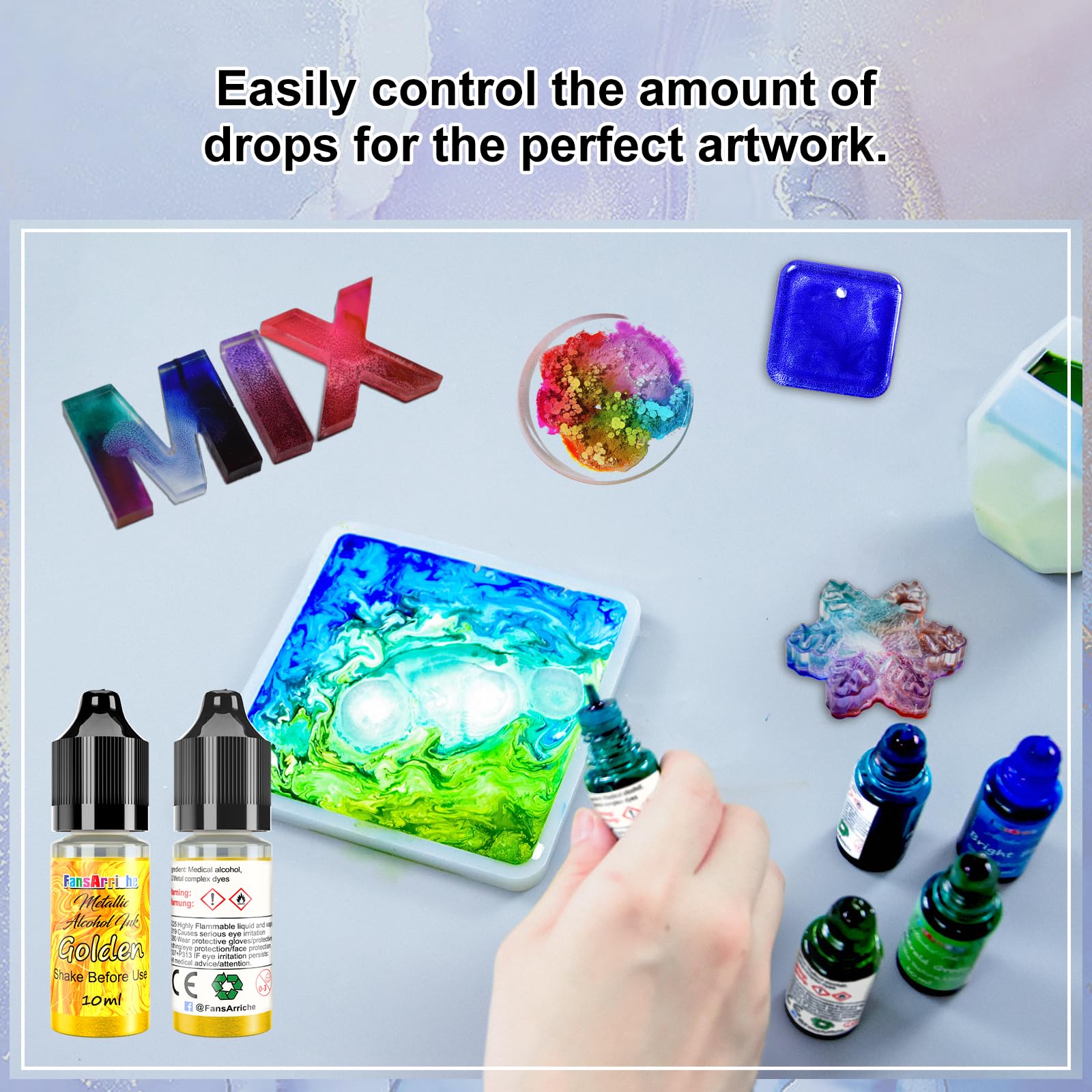 Set Inchiostri Alcolici 24 Colori - Per Resina Epossidica, Arte E Decorazione, 24 Flaconi Da 10ml - Foto 8