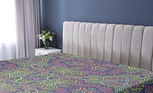 Miniatura 2 de Ambesonne Sábana bajera psicodélica, patrón fractal, estilo de los años 90, diseño tribal moderno, mandala bohemio, hippie, funda de cama con