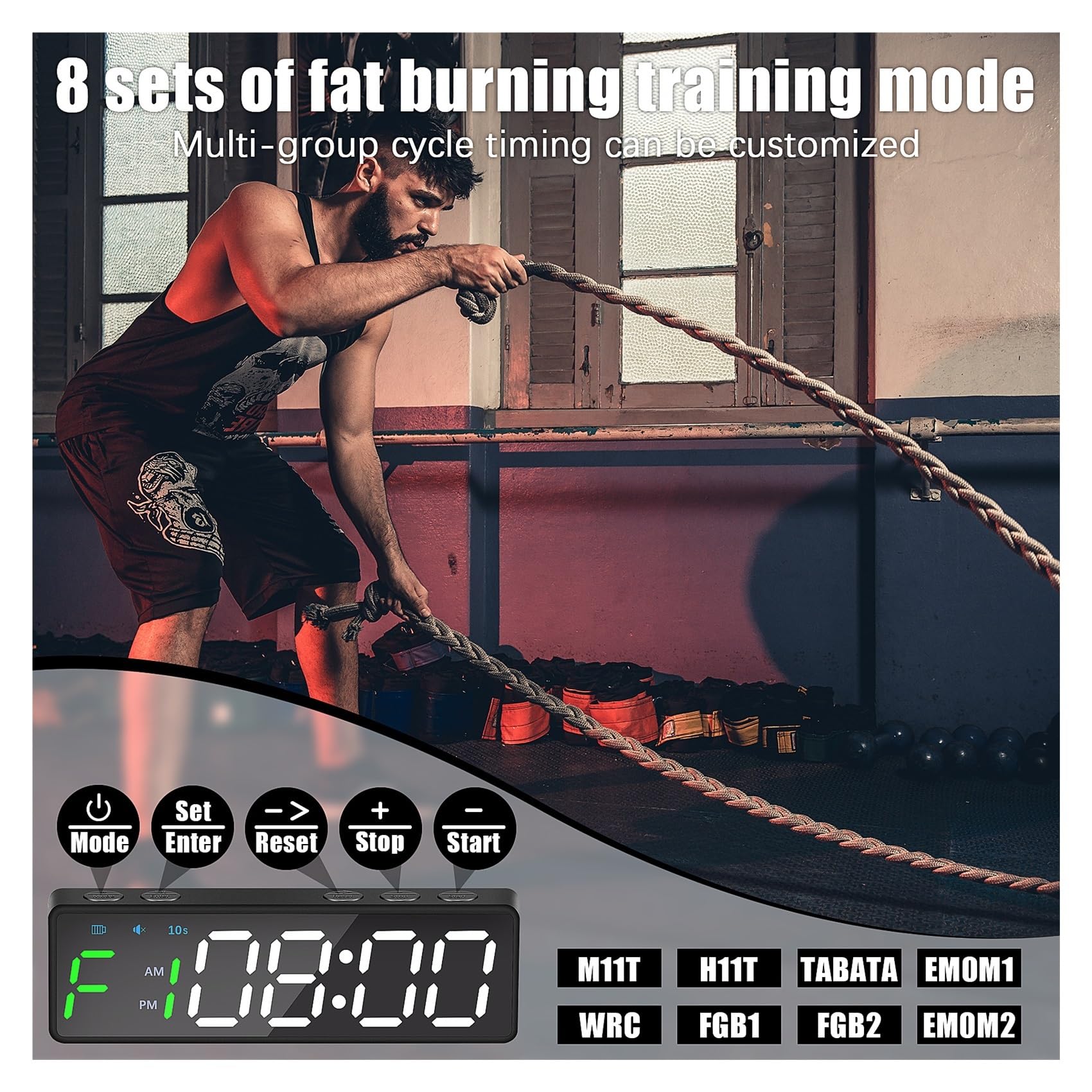 Gym Timer, Temporizador de gimnasio portátil, temporizador de intervalos, reloj de entrenamiento físico, cuenta regresiva/arriba/cronómetro magnético y recargable por USB